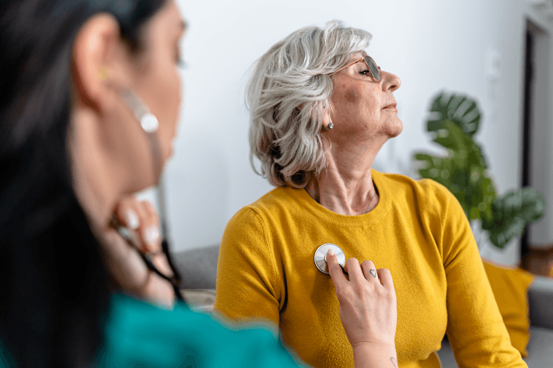 Professional in-home care - stock photo
Female caregiver provides medical assessment to senior woman